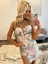 Pink - Sheath V Neck Sequined Flower Appliques Mini Party Dresses